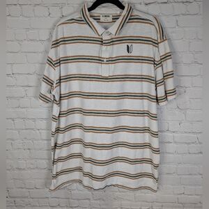 Linksoul White Polo with Tan and Green Stripes